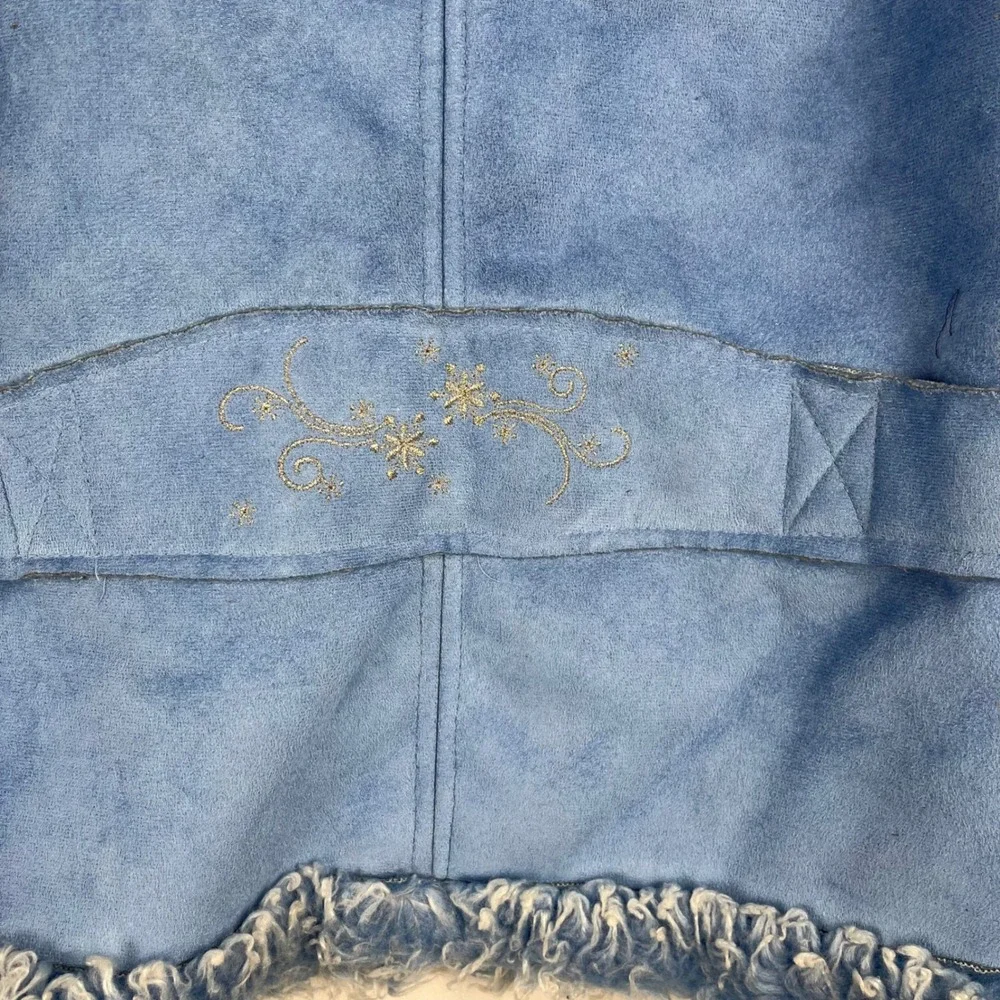 Rothschild Kids Blue Faux Suede Fur Trimmed Winter Jacket Rhinestones Girls 14Lg
